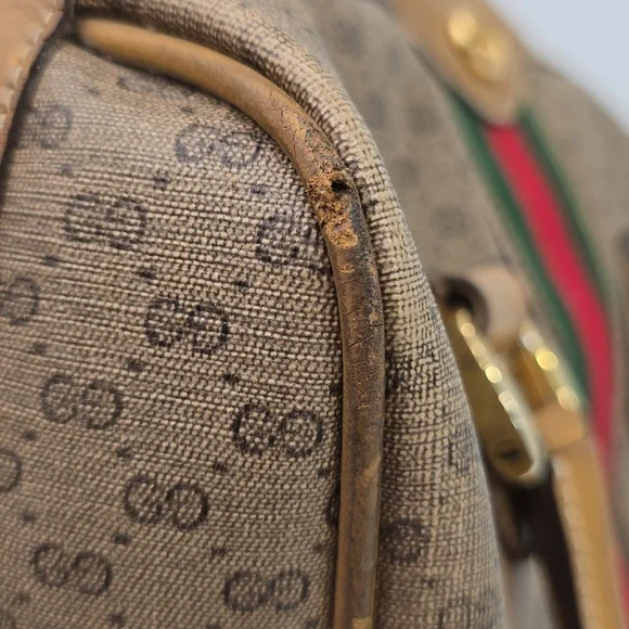 GUCCI - Vintage GG Supreme Boston Bag in Tan, PVC & Leather, with Sherry Line - Picture 10 of 17